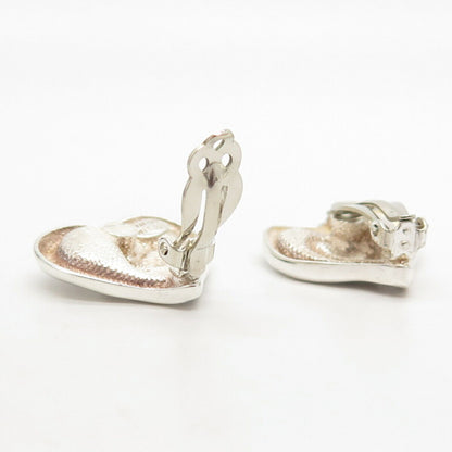 925 Sterling Silver Vintage Mexico Heart Clip On Earrings