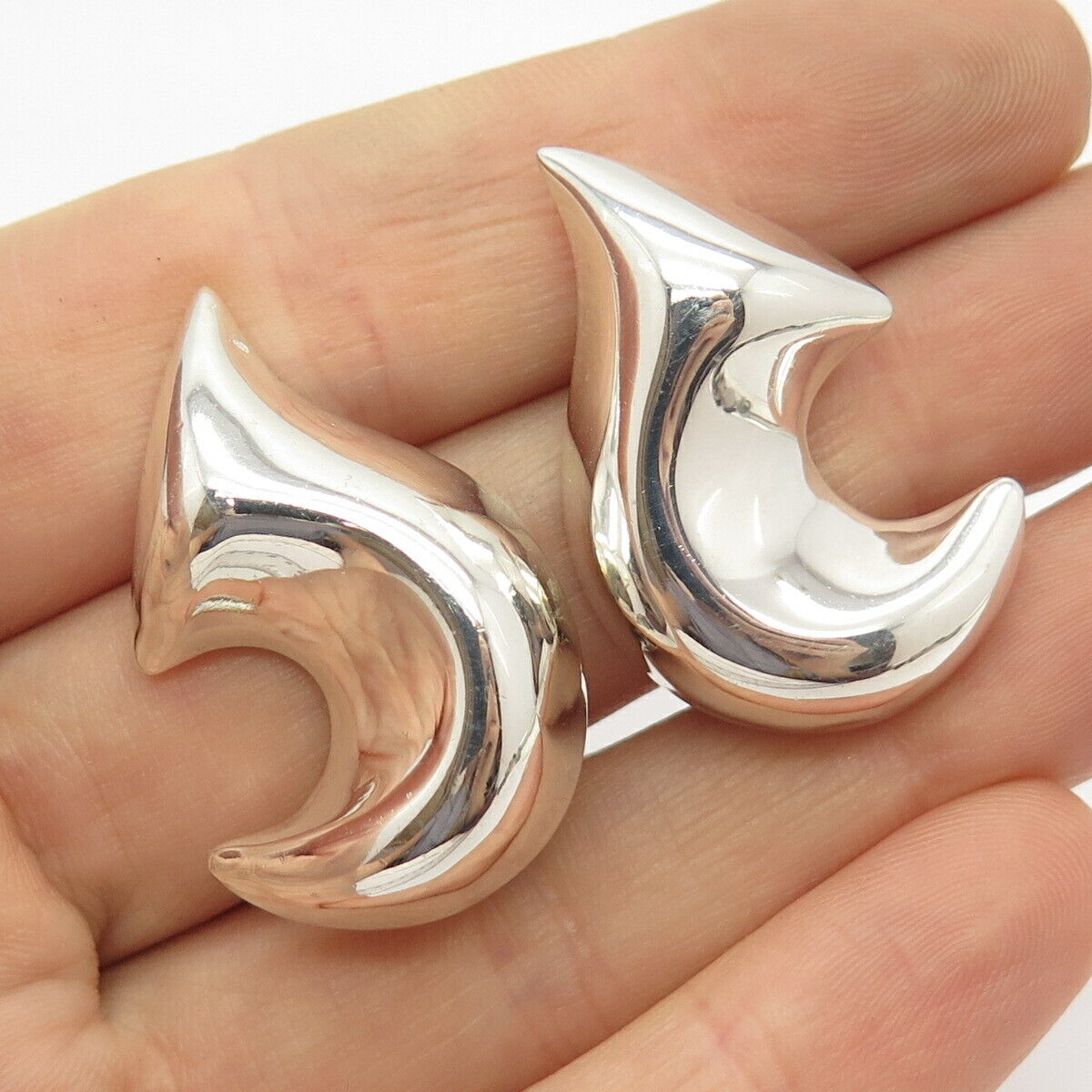 925 Sterling Silver Vintage Mexico Modernist Clip On Earrings