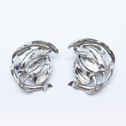 925 Sterling Silver Vintage PAT PEND Leaf Floral Clip On Earrings