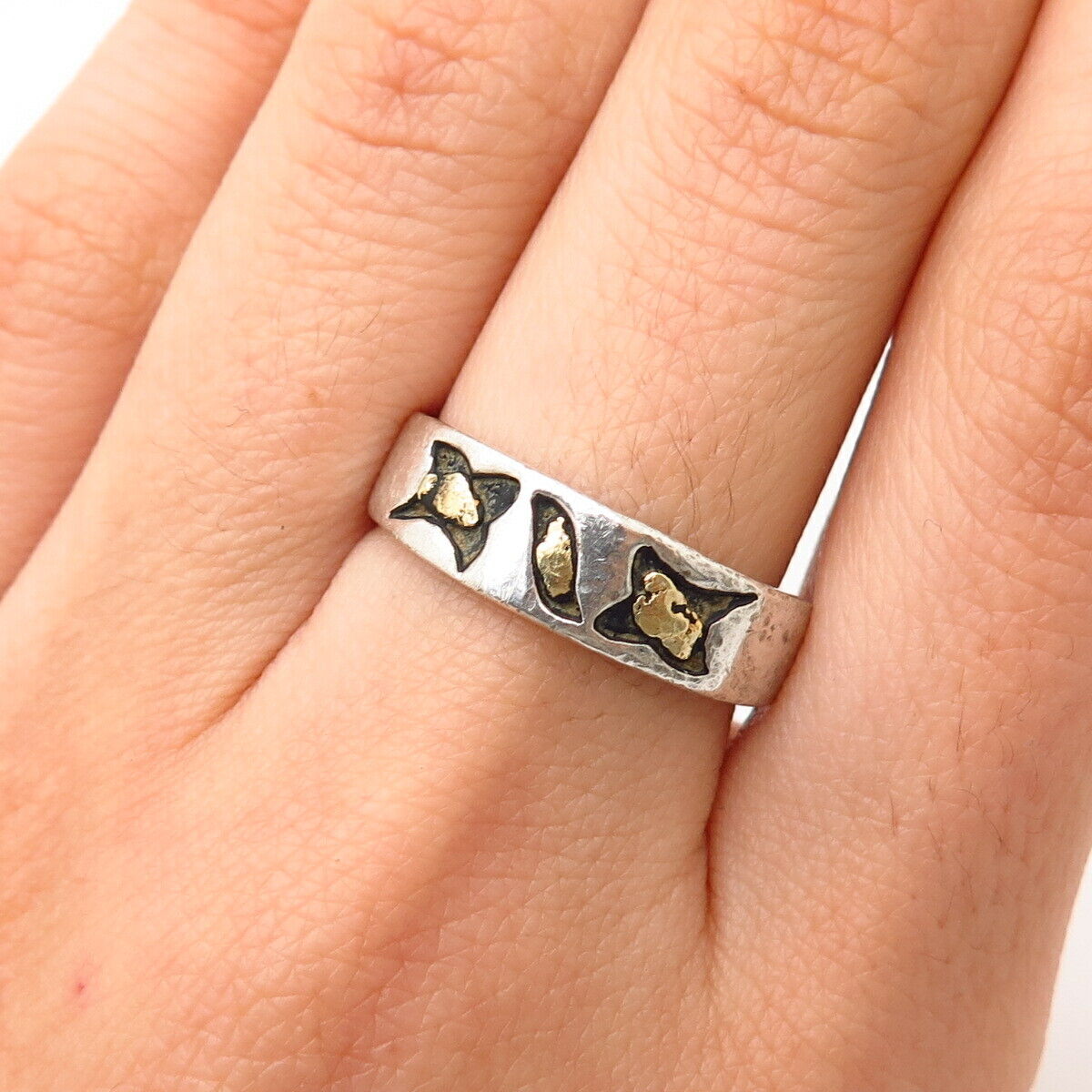 925 Sterling Silver 2-Tone Vintage Abstract Design Ring Size 8