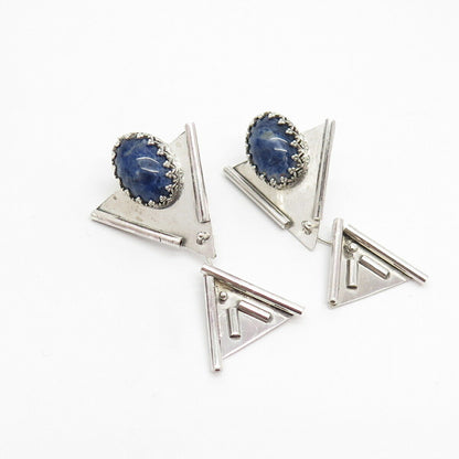 925 Sterling Silver Vintage Real Sodalite Gemstone Tribal Earrings