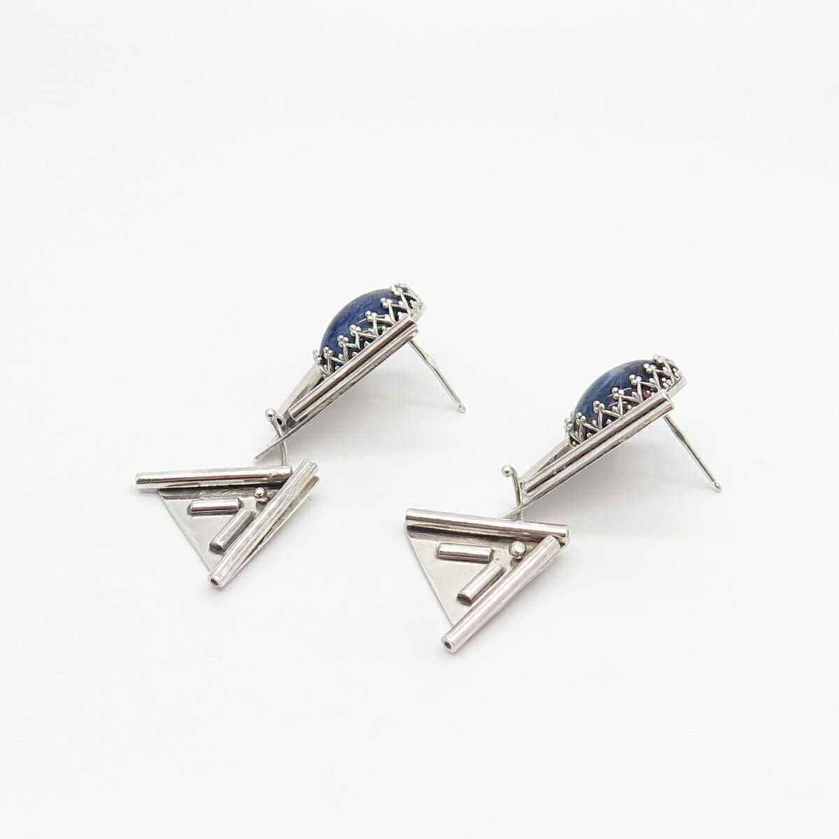 925 Sterling Silver Vintage Real Sodalite Gemstone Tribal Earrings