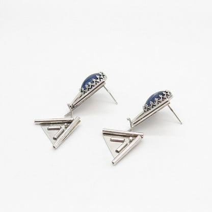 925 Sterling Silver Vintage Real Sodalite Gemstone Tribal Earrings