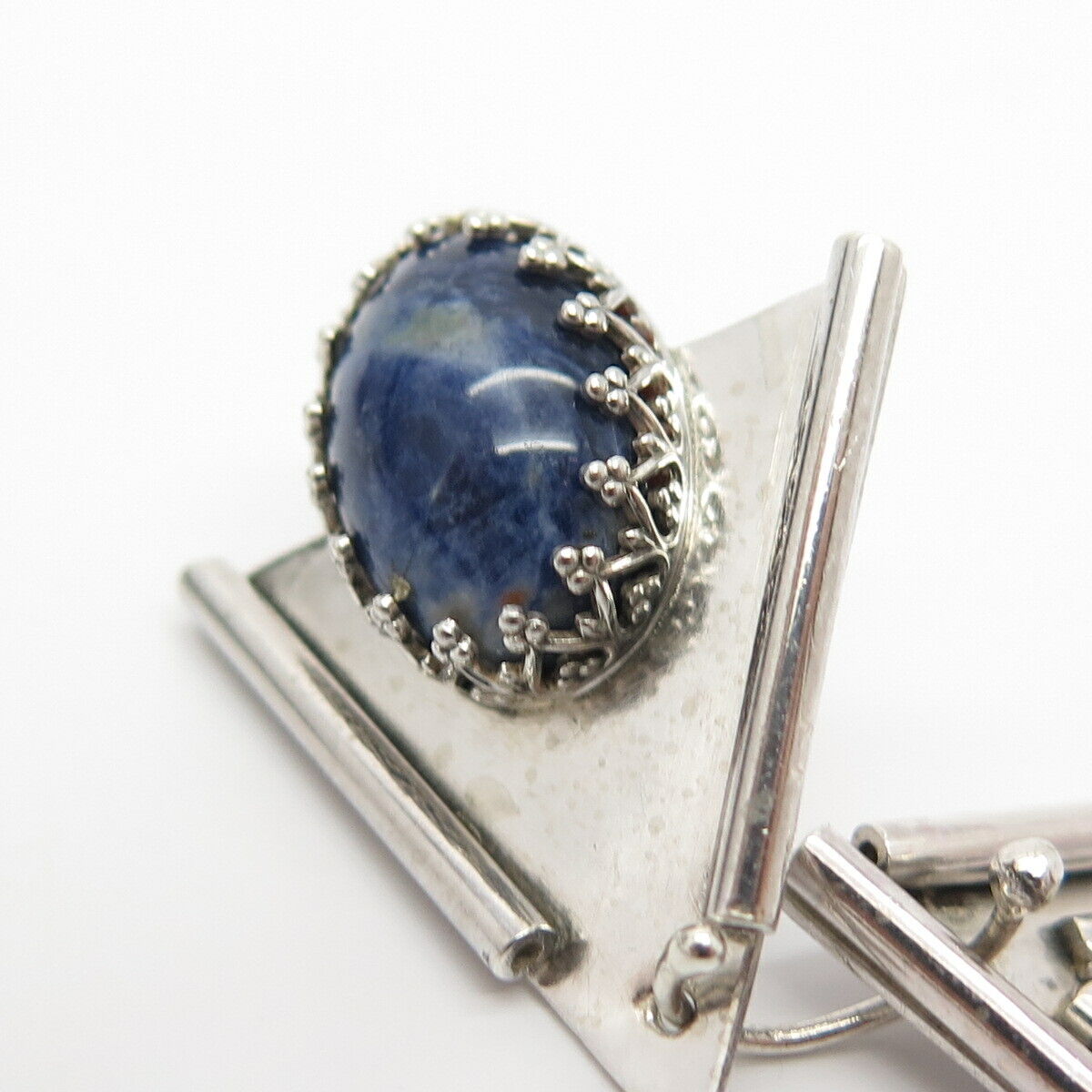 925 Sterling Silver Vintage Real Sodalite Gemstone Tribal Earrings