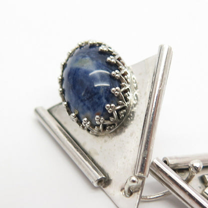 925 Sterling Silver Vintage Real Sodalite Gemstone Tribal Earrings