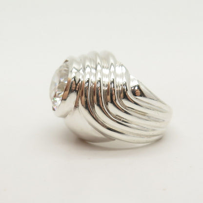 925 Sterling Silver Vintage C Z Ribbed Ring Size 5 3/4