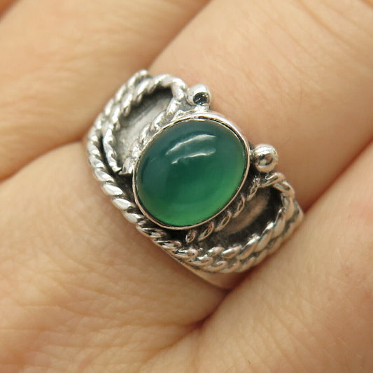 925 Sterling Silver Real Chalcedony Gemstone Twisted Adjustable Ring Size 7 3/4