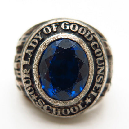 925 Sterling Vintage 1974 Glass "Our Lady of Good Counsel" School Ring Size 7