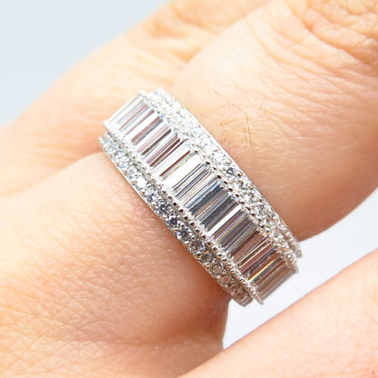 925 Sterling Silver C Z All Around Eternity Band Ring Size 7.25