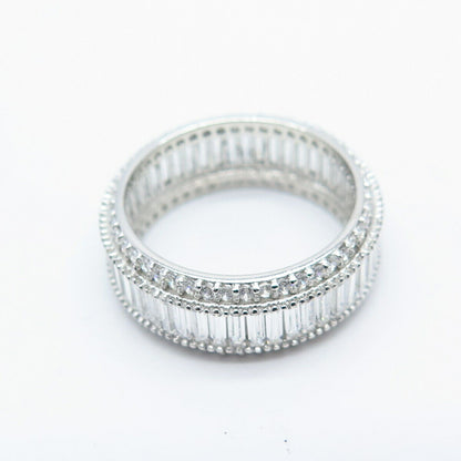 925 Sterling Silver C Z All Around Eternity Band Ring Size 7.25