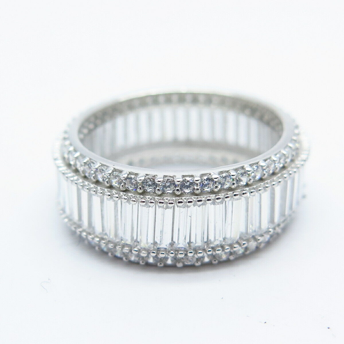 925 Sterling Silver C Z All Around Eternity Band Ring Size 6.5