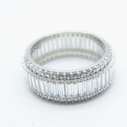 925 Sterling Silver C Z All Around Eternity Band Ring Size 6.5