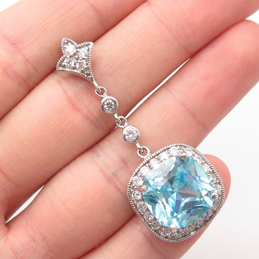 925 Sterling Silver FAS Apatite & C Z Cushion Shape Dangling Pendant