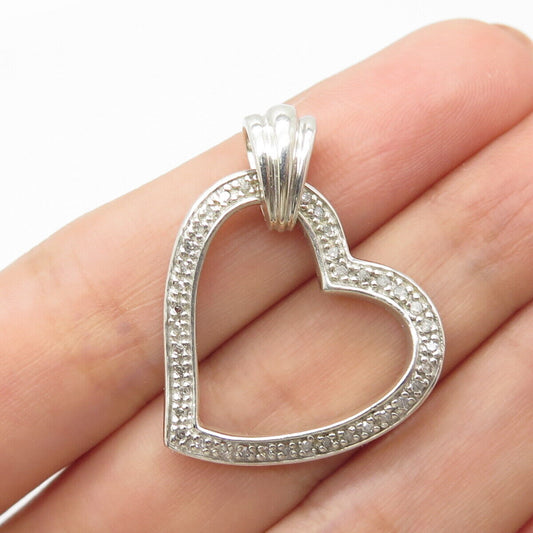 925 Sterling Silver Real White Diamond Open Heart Pendant