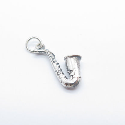 925 Sterling Silver Vintage Saxophone Musical Instrument Pendant