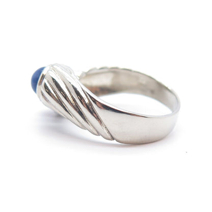 925 Sterling Silver Vintage Carnelian & Faux Star Sapphire Bypass Ring Size 7.25