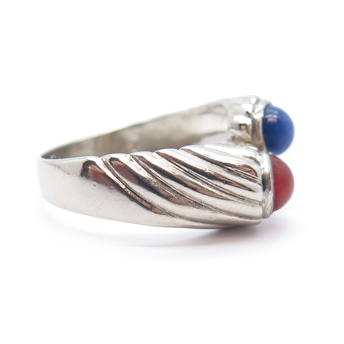 925 Sterling Silver Vintage Carnelian & Faux Star Sapphire Bypass Ring Size 7.25