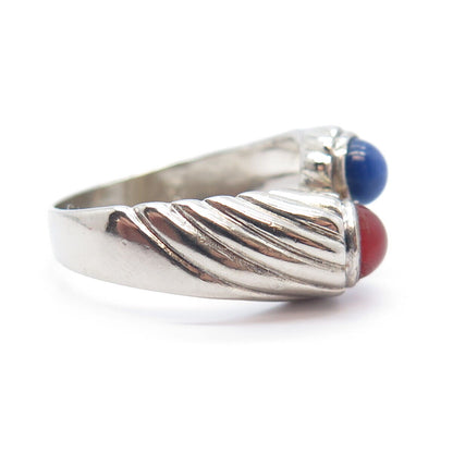 925 Sterling Silver Vintage Carnelian & Faux Star Sapphire Bypass Ring Size 7.25