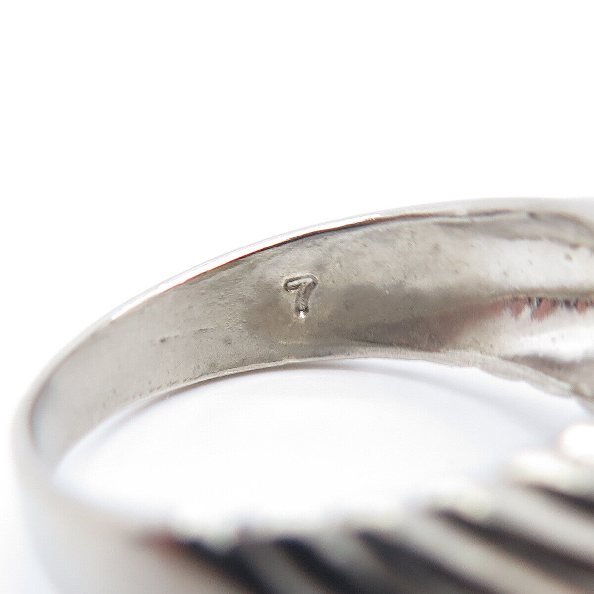 925 Sterling Silver Vintage Carnelian & Faux Star Sapphire Bypass Ring Size 7.25