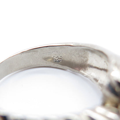 925 Sterling Silver Vintage Carnelian & Faux Star Sapphire Bypass Ring Size 7.25