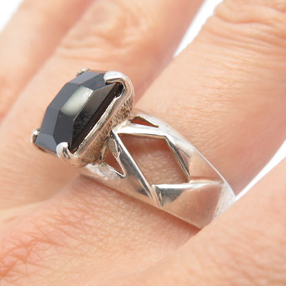 925 Sterling Silver Vintage Real Smoky Quartz Cutout Square Ring Size 9.25