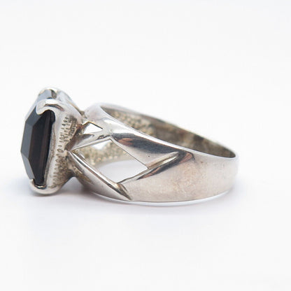 925 Sterling Silver Vintage Real Smoky Quartz Cutout Square Ring Size 9.25