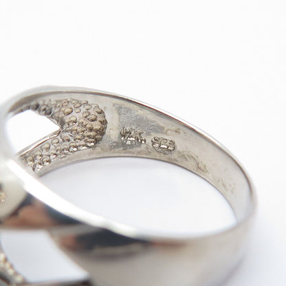 925 Sterling Silver Vintage Real Smoky Quartz Cutout Square Ring Size 9.25