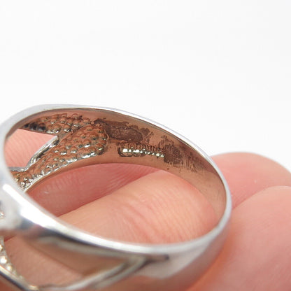 925 Sterling Silver Vintage Real Smoky Quartz Cutout Square Ring Size 9.25