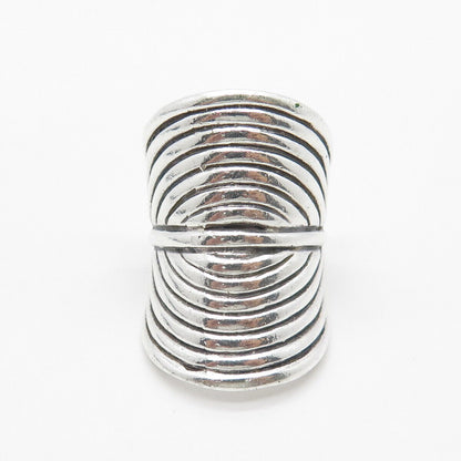 925 Sterling Silver Vintage Striped Modernist Statement Ring Size 8.75