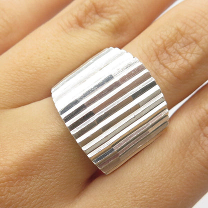 925 Sterling Silver Vintage Mexico Striped Modernist Ring Size 8.25