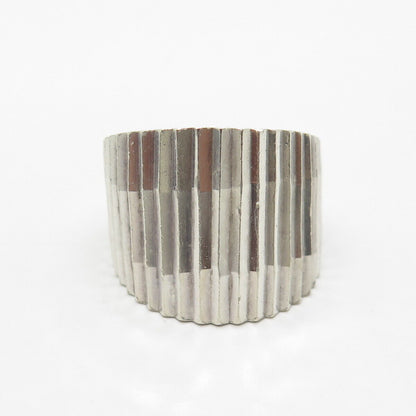 925 Sterling Silver Vintage Mexico Striped Modernist Ring Size 8.25