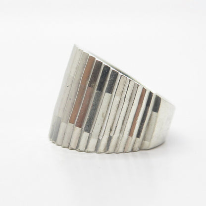 925 Sterling Silver Vintage Mexico Striped Modernist Ring Size 8.25