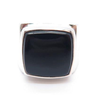 925 Sterling Silver Vintage Real Black Onyx Gem Square Signet Ring Size 9.25