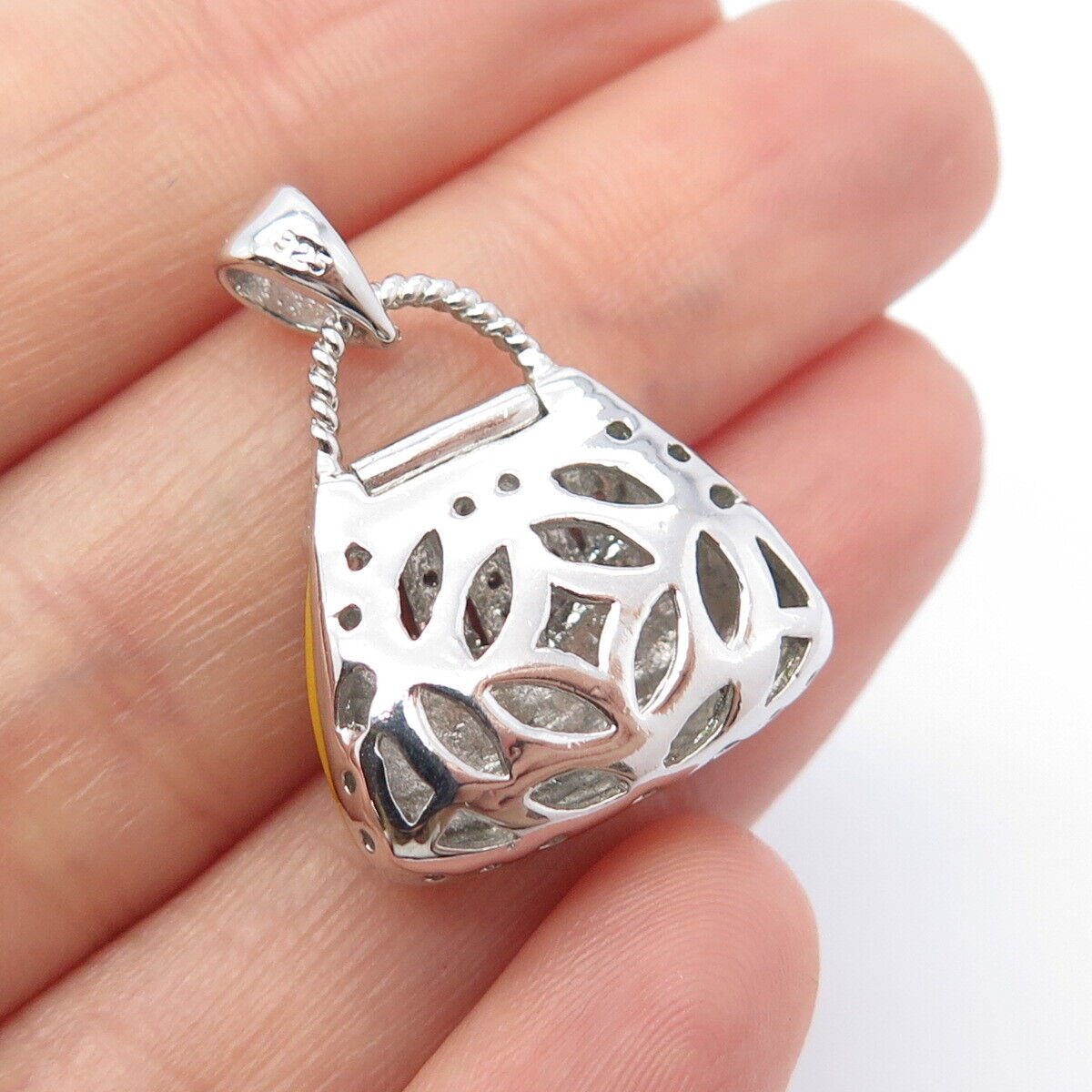 925 Sterling Silver C Z & Enamel Lady's Bag Charm Pendant