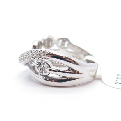925 Sterling Silver Pave C Z Chain Crossover Ring Size 7