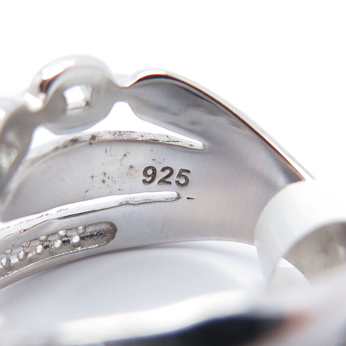 925 Sterling Silver Pave C Z Chain Crossover Ring Size 7