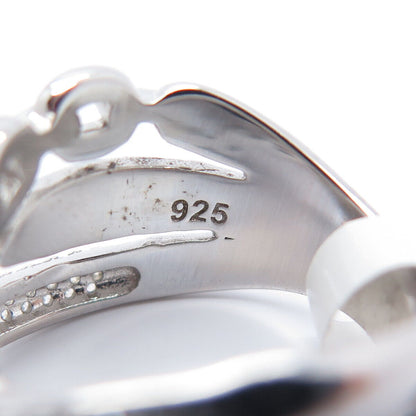 925 Sterling Silver Pave C Z Chain Crossover Ring Size 7