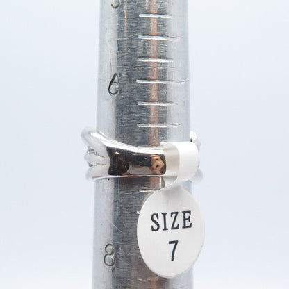 925 Sterling Silver Pave C Z Chain Crossover Ring Size 7