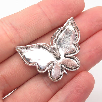 925 Sterling Silver Real White Diamond Butterfly Ornate Slide Pendant