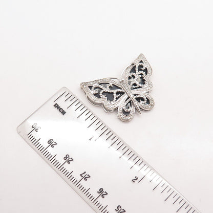 925 Sterling Silver Real White Diamond Butterfly Ornate Slide Pendant