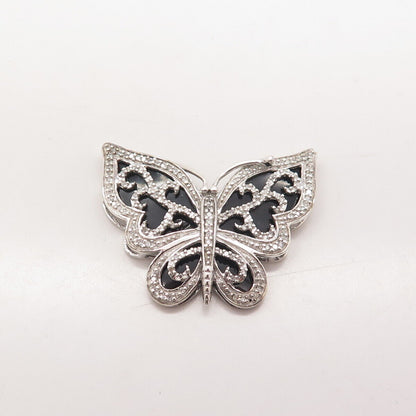 925 Sterling Silver Real White Diamond Butterfly Ornate Slide Pendant