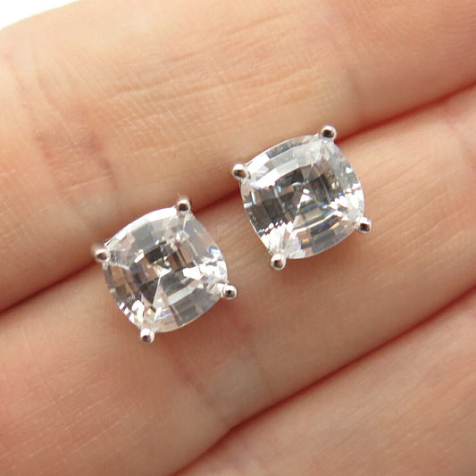 925 Sterling Silver C Z Square Stud Earrings