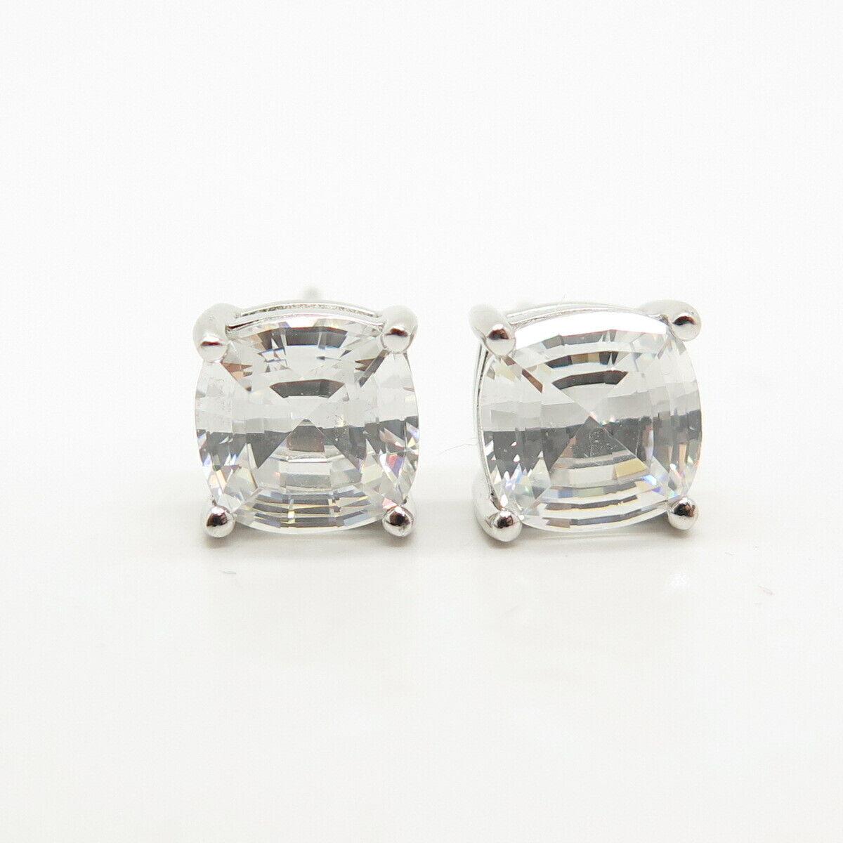 925 Sterling Silver C Z Square Stud Earrings