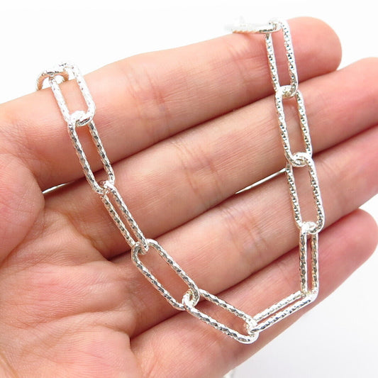 925 Sterling Silver Italy Textured Oval Chain Necklace 28''