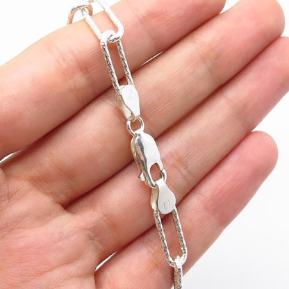 925 Sterling Silver Italy Textured Oval Chain Necklace 28''