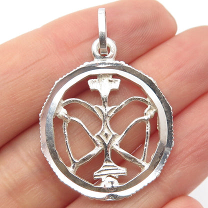 925 Sterling Silver Vintage Libra Zodiac Sign Round Pendant