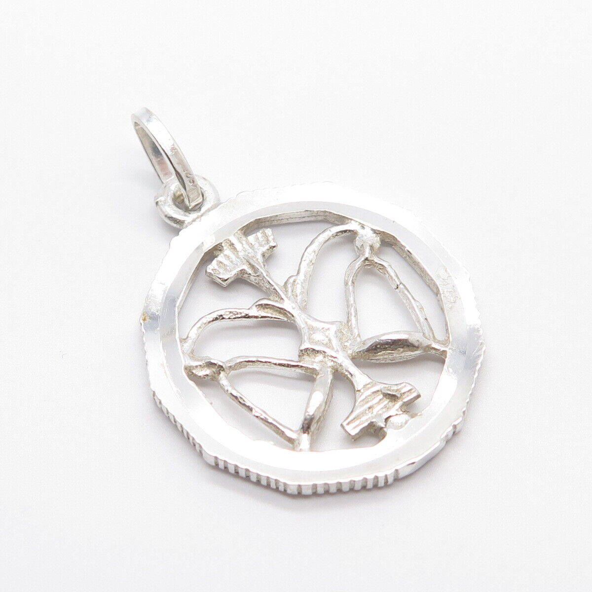 925 Sterling Silver Vintage Libra Zodiac Sign Round Pendant