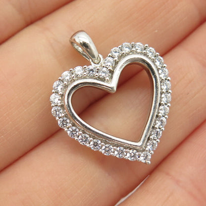 925 Sterling Silver C Z Open Heart Pendant