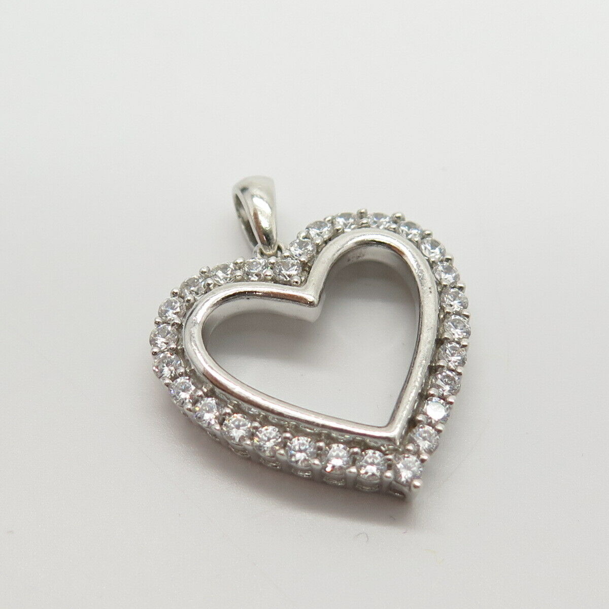 925 Sterling Silver C Z Open Heart Pendant