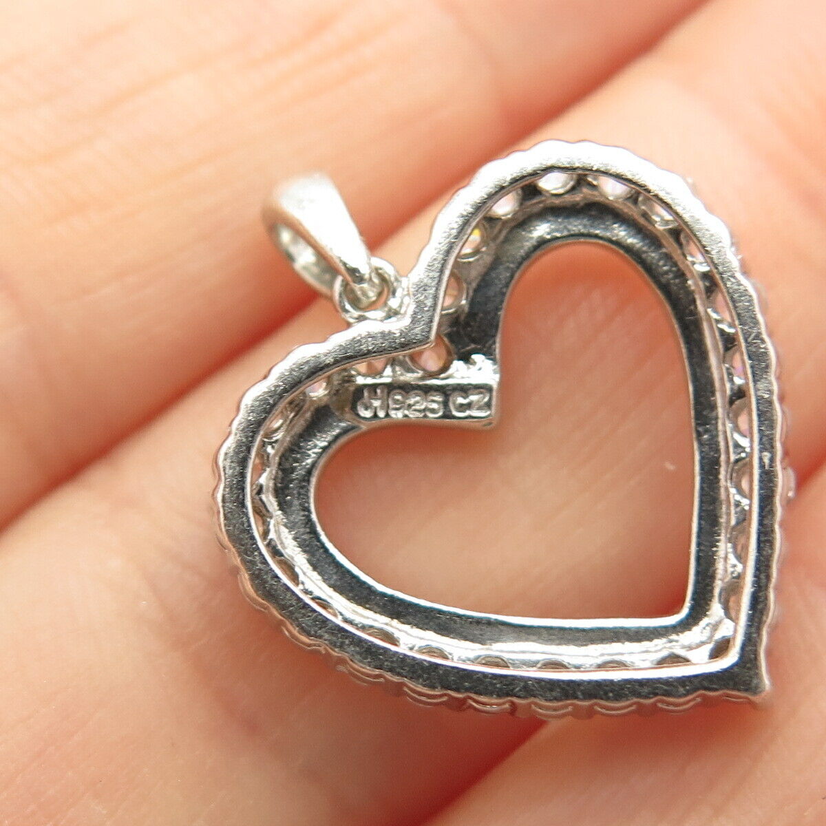 925 Sterling Silver C Z Open Heart Pendant